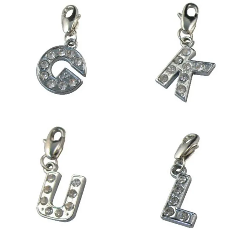 26PCS Assorted Lots of Rhinestone alphabet letter charms pendants