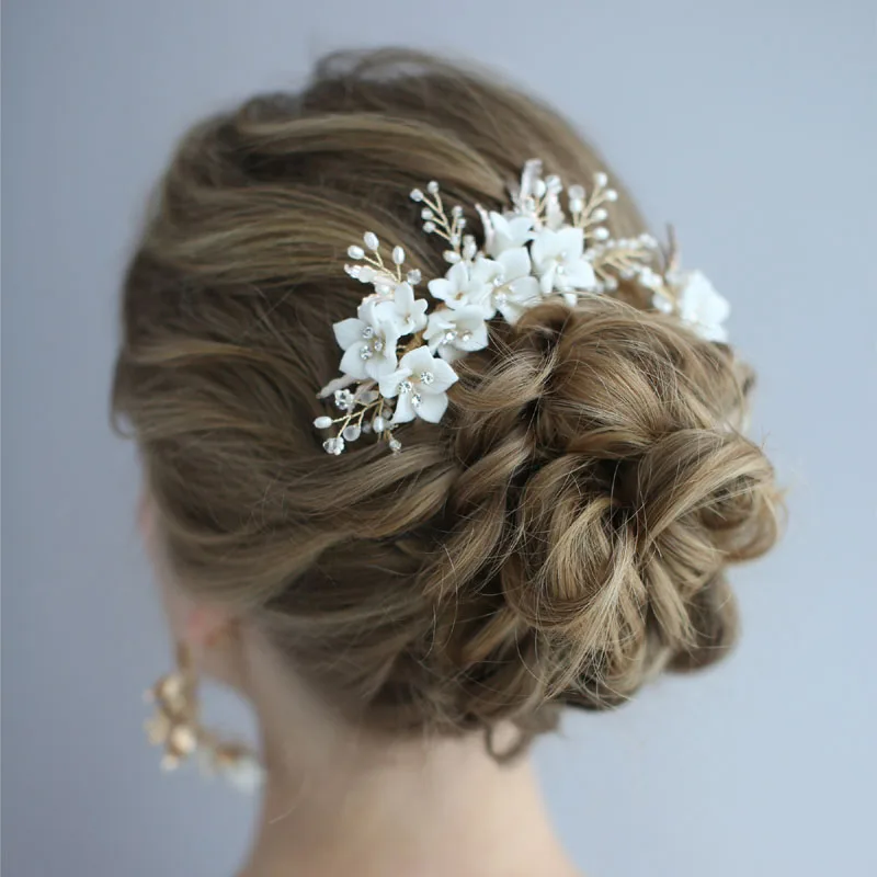 SLBRIDAL-Peigne à cheveux de mariage fait à la main avec biscuits en cristal, perles d'eau douce, fleur en céramique, patients, accessoires pour cheveux, bijoux pour femmes