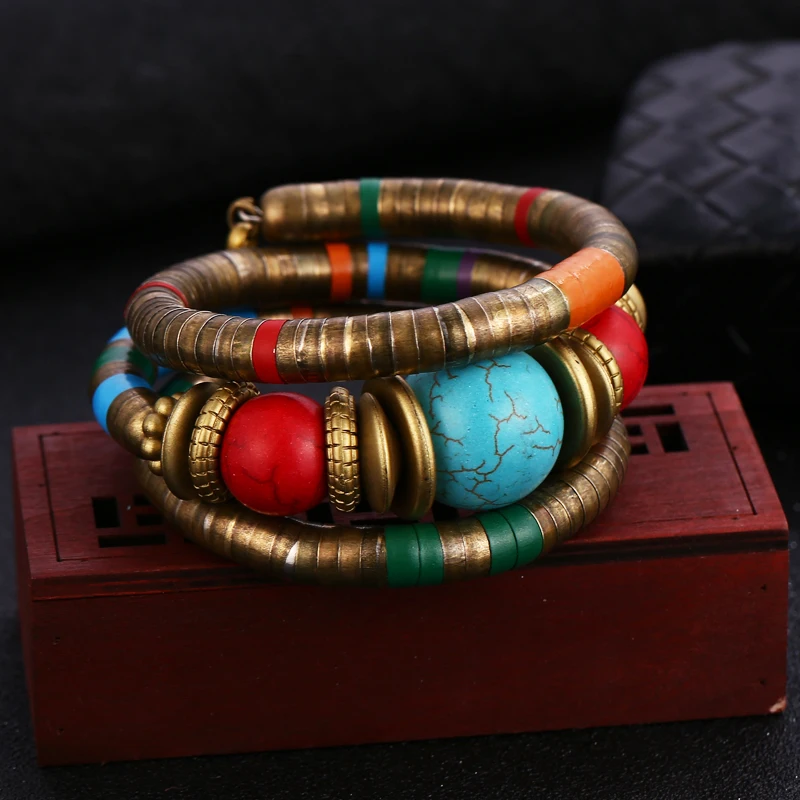 Vintage Boho Statement Bangle Bracelets Feminino Cuff Chain Nepal Retro Lava Stones Wristband Bracelet For Women Ethnic Jewelry