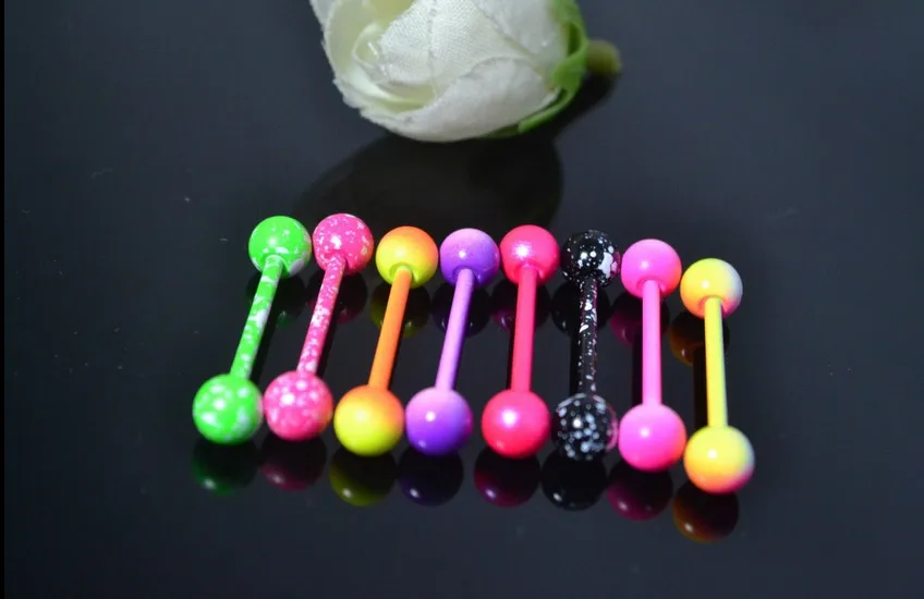 

Free shippment LOT50pcs Body Piercing Coloful Tongue Ring Bar 1.6x16x6mm