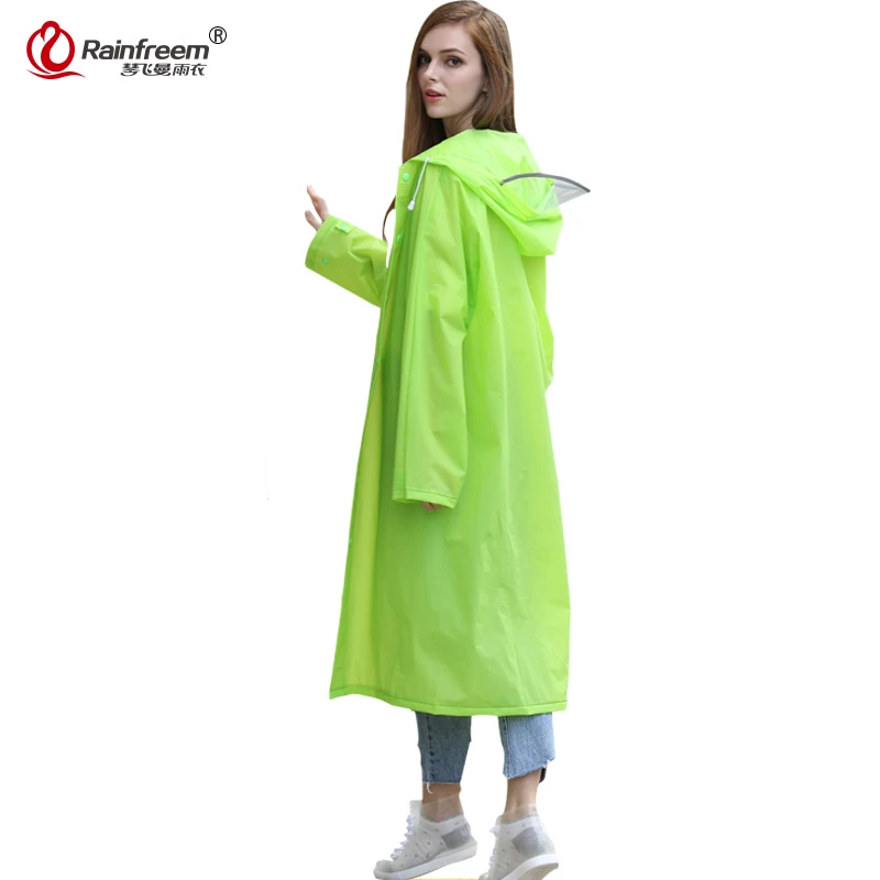 Rainfreem 2017 Spring Portable EVA Raincoat Women/Men Impermeable Plastic Transparent Rain Coat 7 Colors Rain Gear Poncho