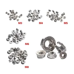 20Pcs 304 Stainless Steel Hexagon Flange Nuts Set Lock Nut Sets Threaded Nuts Fastening Hardware Accessories Nut Kit M3/4/5/6/8