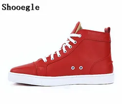 SHOOEGLE New Brand Fashion Men Shoes Casual Red Lace-up High-top Sneakers Man Flat Leather Platform Ankle Boots Motorcycle Boots
