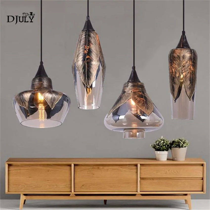 

American retro Leaf wrapping glass pendant lights led loft industrial hang lamp for bar coffee living rooom loft decor light e27