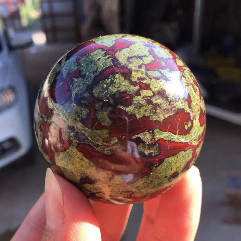 45mm Natural Dragon Blood Stone Jasper Crystal sphere ball healing +Ball seat