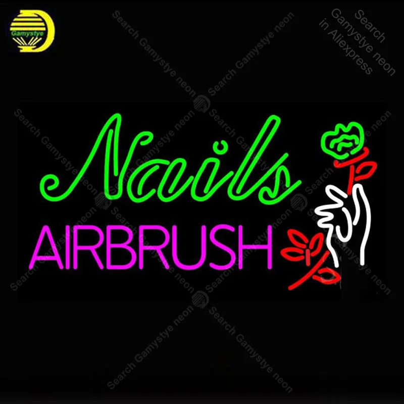 Neon Sign Nails Airbrush With Flower Glass Neon Light for Store Display Neon Wall Light Decorative Shop Signs Arcade Advertise