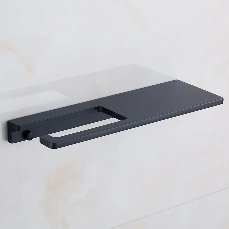 Solid Aluminun Matt Black Toilet Paper Holder Phone Shelf Storage Rack Wall Mounted Bathroom Roll Paper Holder with phone Holder