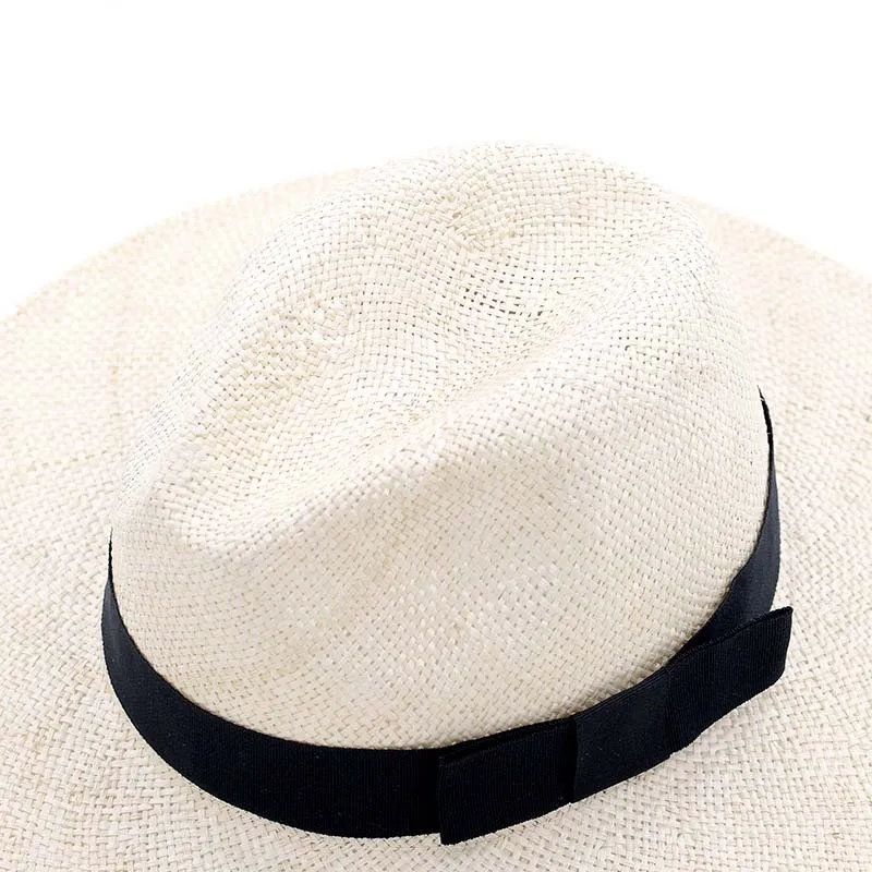 Unisex Handmade Natural Sisal Summer Hat for Women Men Wide Brim Sun Hat Trilby Straw Fedora Genuine Havana Retro Beach Jazz Cap