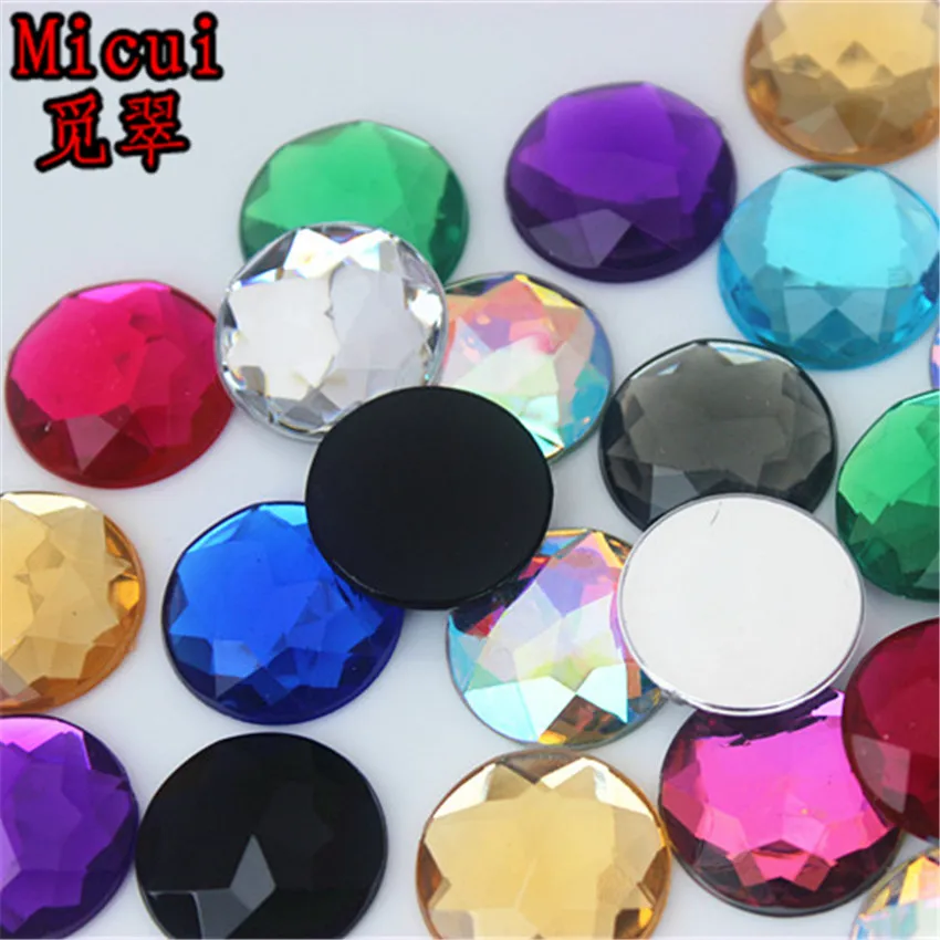 Micui 20pcs 20mm Colorful Round Chamfer Acrylic Rhinestones Flatback Non Sewn Strass Crystal Stone For Dress Craft MC751