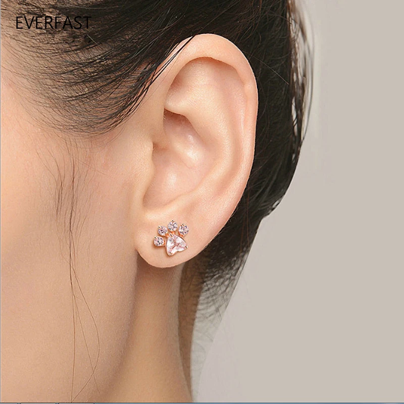 1 Set Lovely Earring And Necklace Set, Cute Rose Gold Color Female Dog Cat Paw Print Earrings Necklace Jewelry Set Korean Style image 3