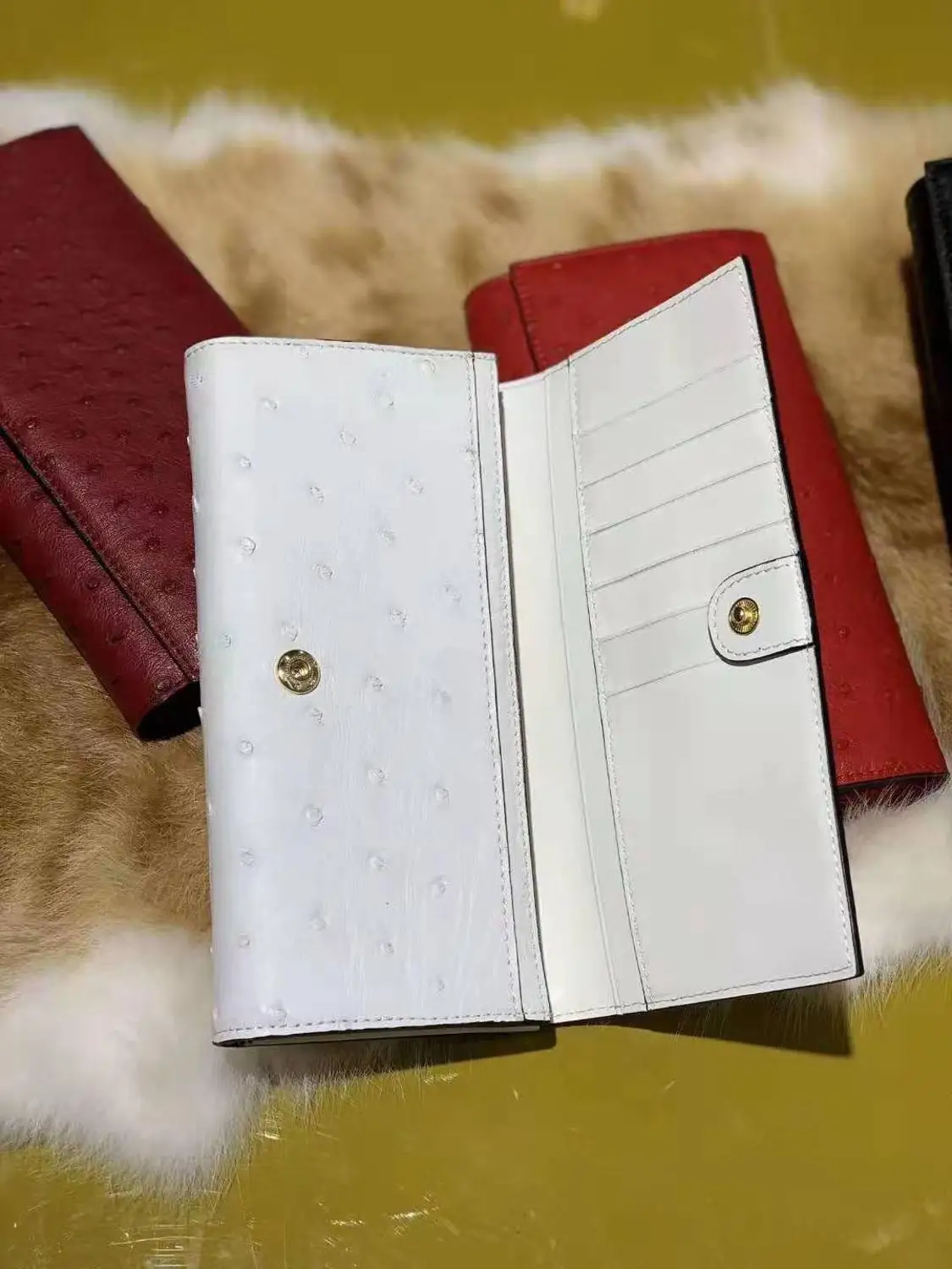 High End Soft 100% Genuine ostrich skin leather wallets and purse bank credit card holder with handle long zipper wallets