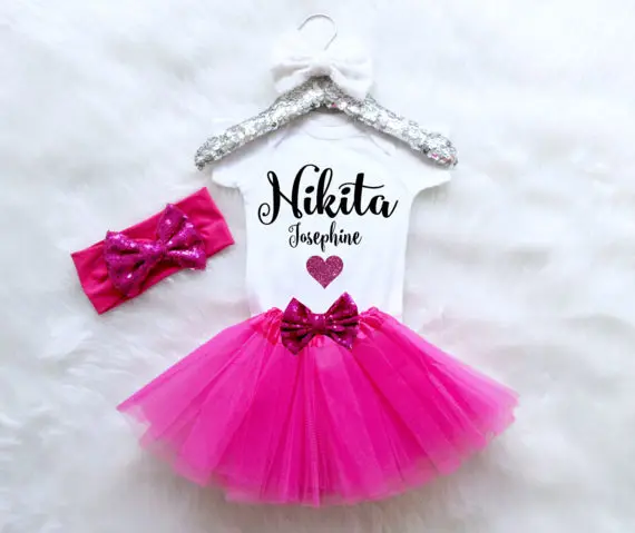 custom girl name birthday Newborn infant bodysuit onepiece Tutu Dress romper Outfit Sets baby shower party favors