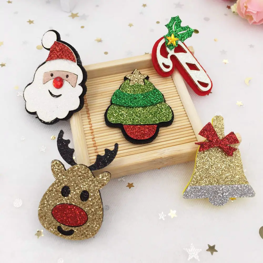 10pcs Felt Fabric Paillette Glitter Christmas series Appliques Christmas DIY Sewing Patchs craft hair bow accessories A39