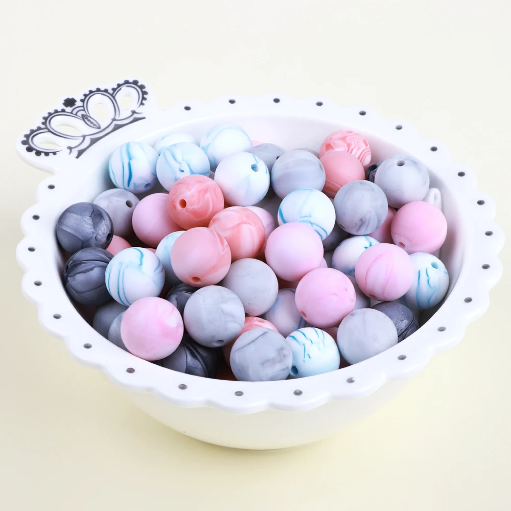 TYRY.HU 10pcs Silicone Beads 9/12/15mm Marble Baby Teething Beads DIY Craft Jewelry Necklace Pacifier Chain Bracelet BPA Free