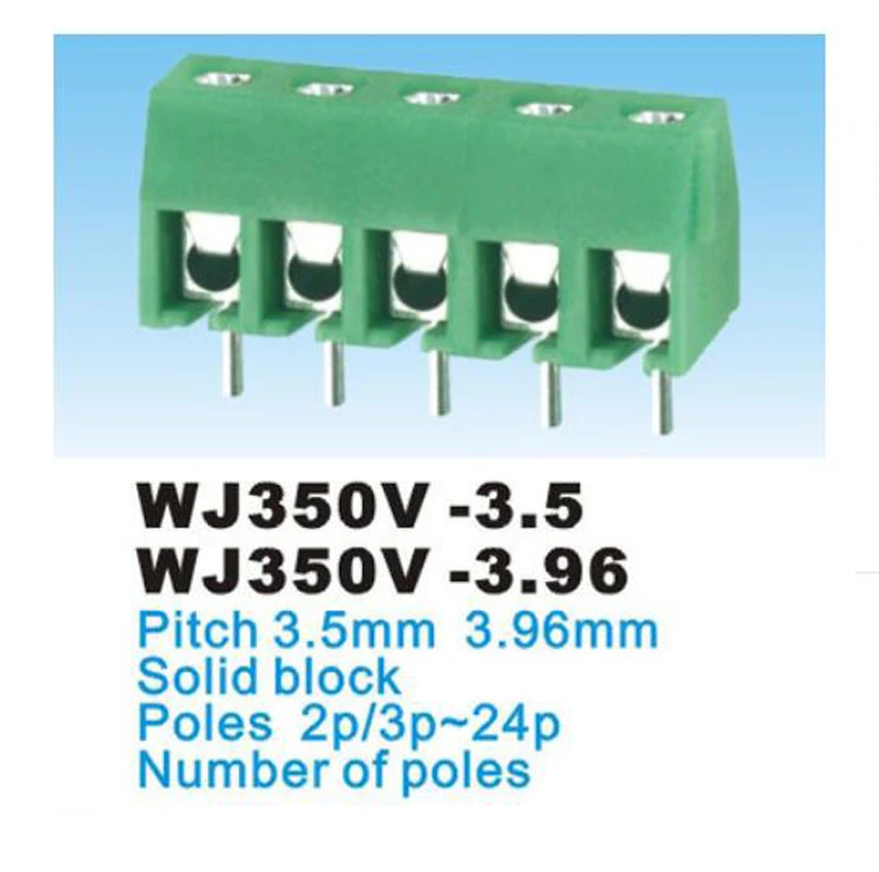 50 Stück Schraubklemmenblock mit 3,5/3,96mm Rastermaß PCB-Anschlussklemme WJ350V 2P 3P Gerade Stiftleiste Morsettiera Anschlussblock 300V 7A – Detail 1