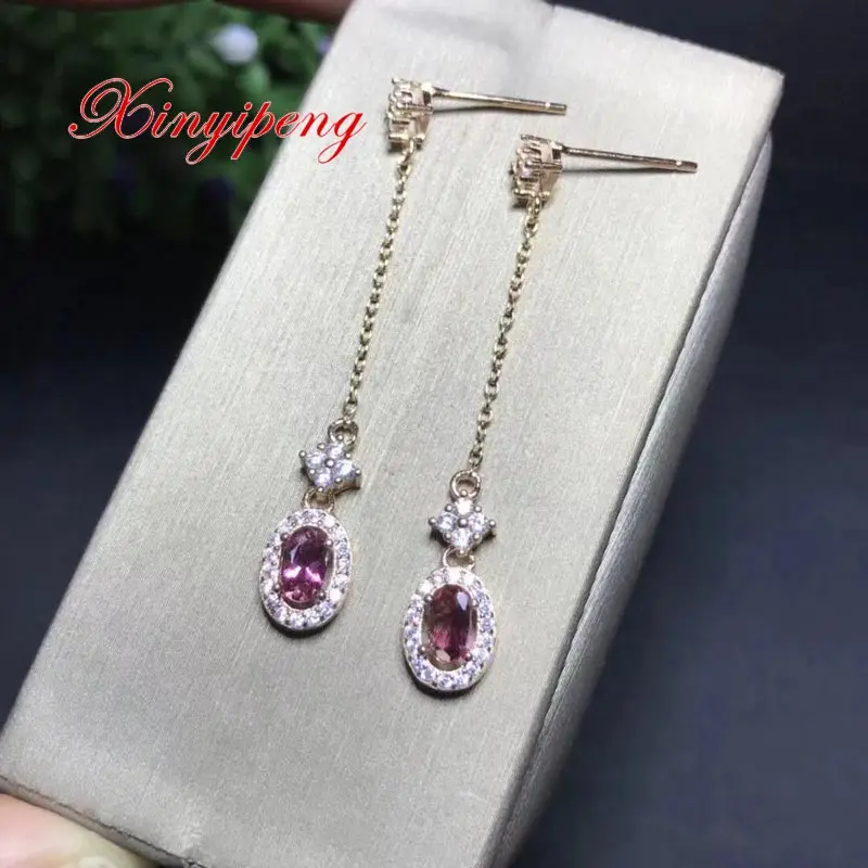 

Xin yi peng 925 silver plated gold inlaid natural tourmaline drop earrings women earrings style fashion beautiful