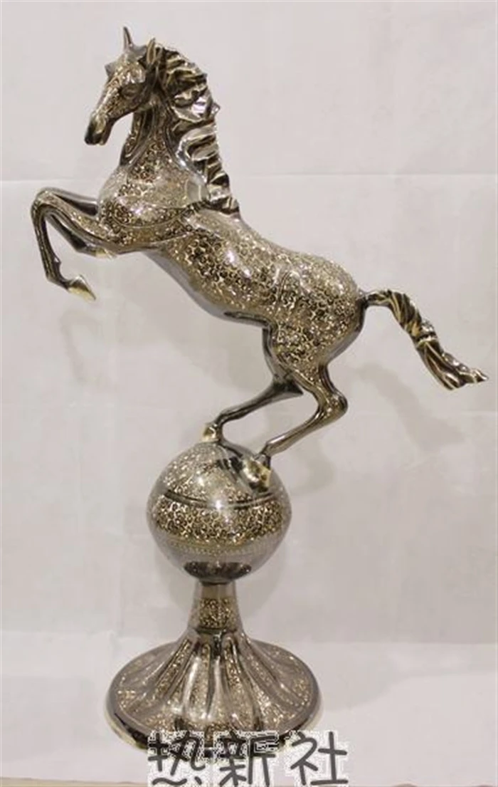 

Pakistan fine carved animal 1 meters bronze color horse hand imported handmade art ball on the horse