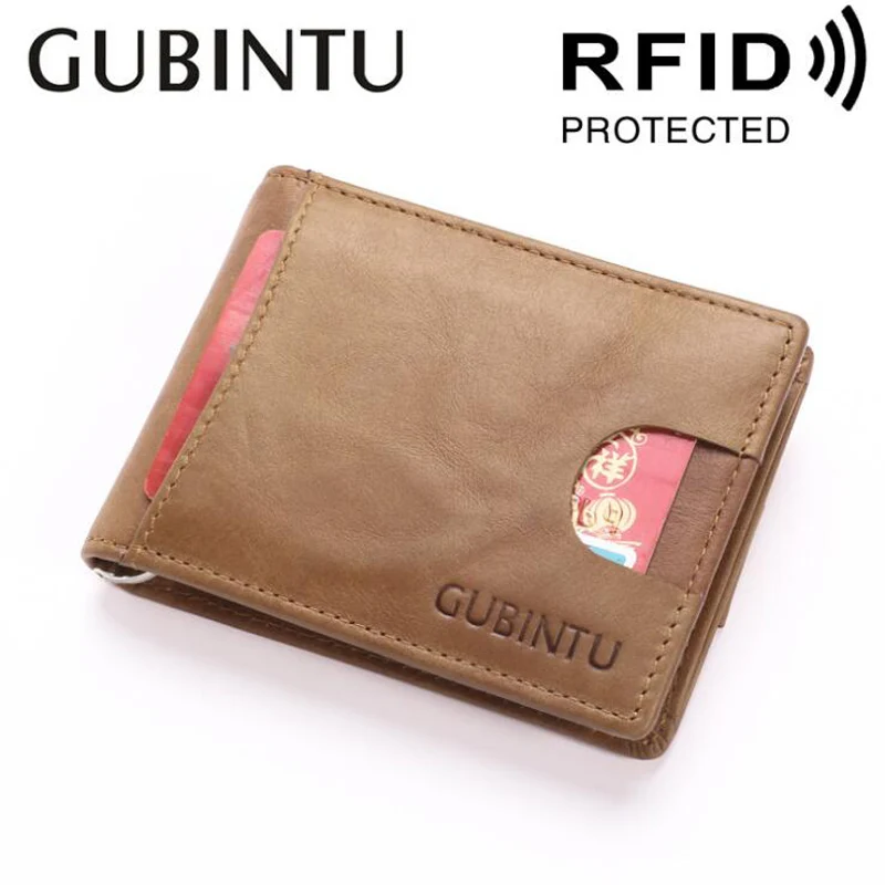 New Arrival RFID Blocking Mini Genuine Leather Men Wallet Slim Man Purse With Metal Clamp Small Money Clip Cash Holder For Male