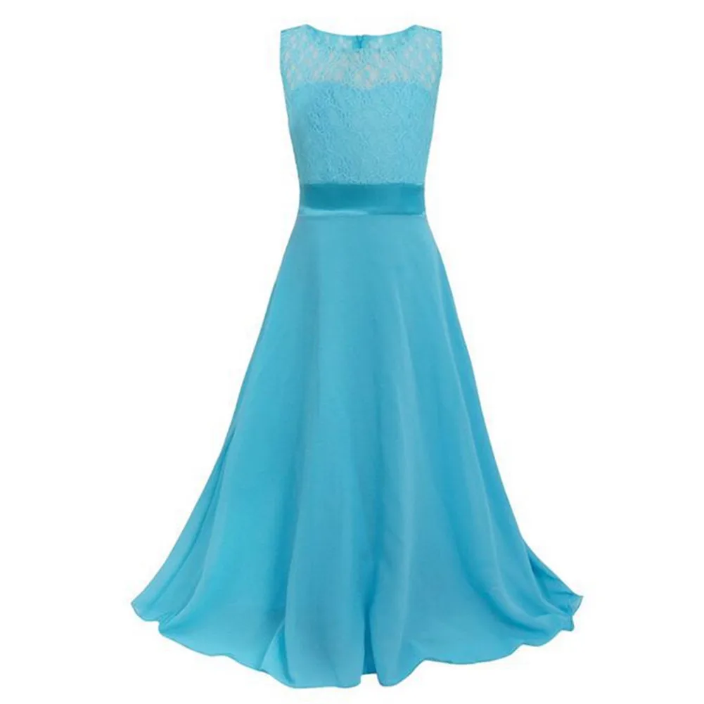 Vestido longo de chiffon com laço e flor estrela, vestido de festa de formatura para meninas grandes de 14 a 16