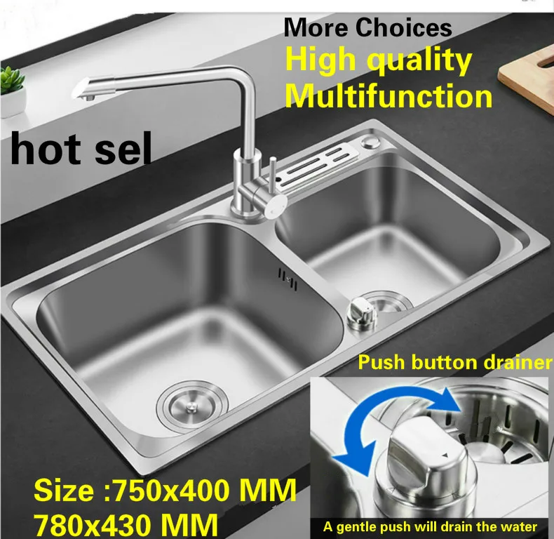 

Free shipping kitchen luxury double groove sink do the dishes 304 stainless steel hot sell 75x40/78x43 CM