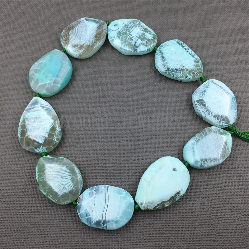 

MY1130 Oval Faceted dragon vein agates Surrounded with Green Slab Slice Drilled Beads For DIY Jewelry 15.5 Inch Strand