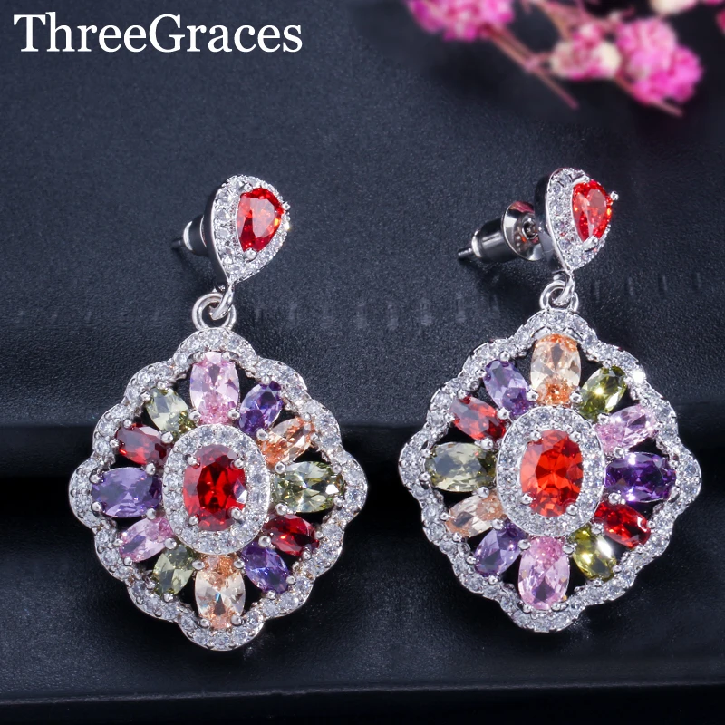 ThreeGraces Mona Lisa CZ Jewelry Mulit Color Marquise Shape Ziconia Crystal Women Big Dangle Drop Earrings For Party ER254