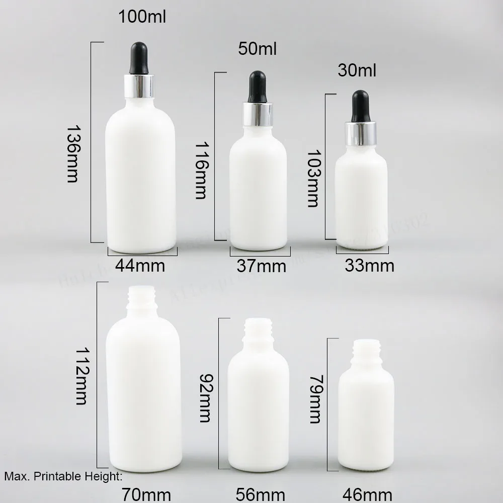 200 x High Quality Refillable Natural White Dropper Bottles 1oz Empty Glass Piepette Dropper Container 30ml 50ml 100ml