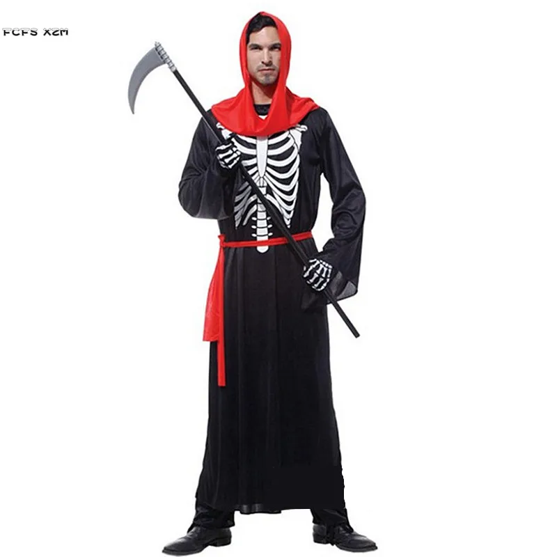 Halloween Hell Devil Demon Costumes for Men Azrael Death Skeleton spaventoso Cosplay Carnival Purim Masquerade Nightclub Party Dress