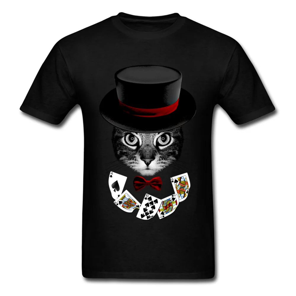 Illusionist Cat 2024 New Listing Men Black T-shirt Poker Card Player Tops Hip Hop Street Style Clothing 3D Animal Printed