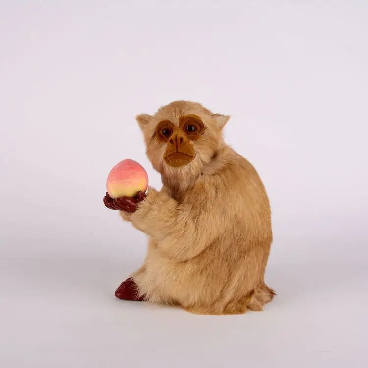 cute simulation monkey toy handicraft lifelike monkey doll hold a peach gift about 16x12x20cm