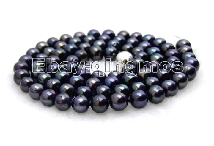 

HIGH QUALITY AA 7-8MM BLACK Round FRESHWATER PEARL 18" NECKLACE-nec5448 Wholesale/retail