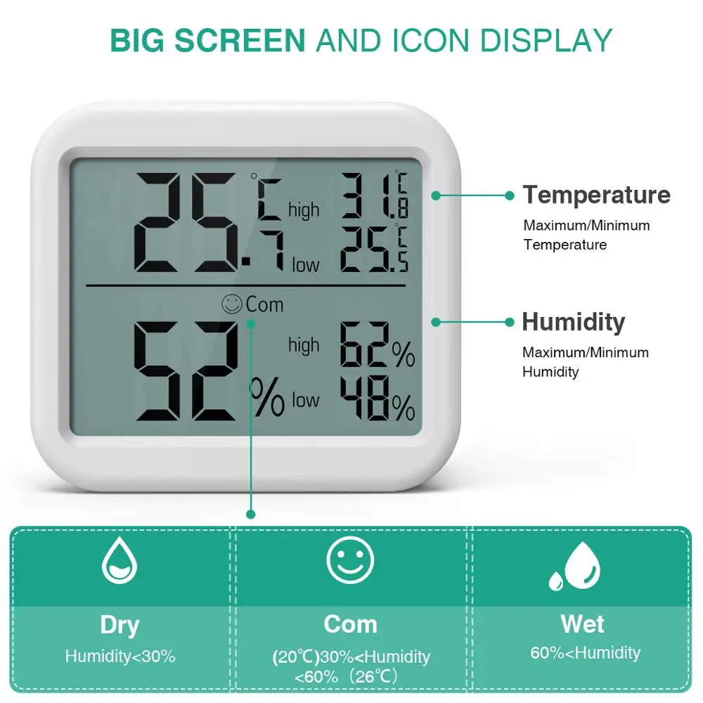 ORIA Mini Thermometer Digital Indoor Hygrometer Temperature and Humidity Monitor Gauge Meter for Home Office Bedroom Kitchen