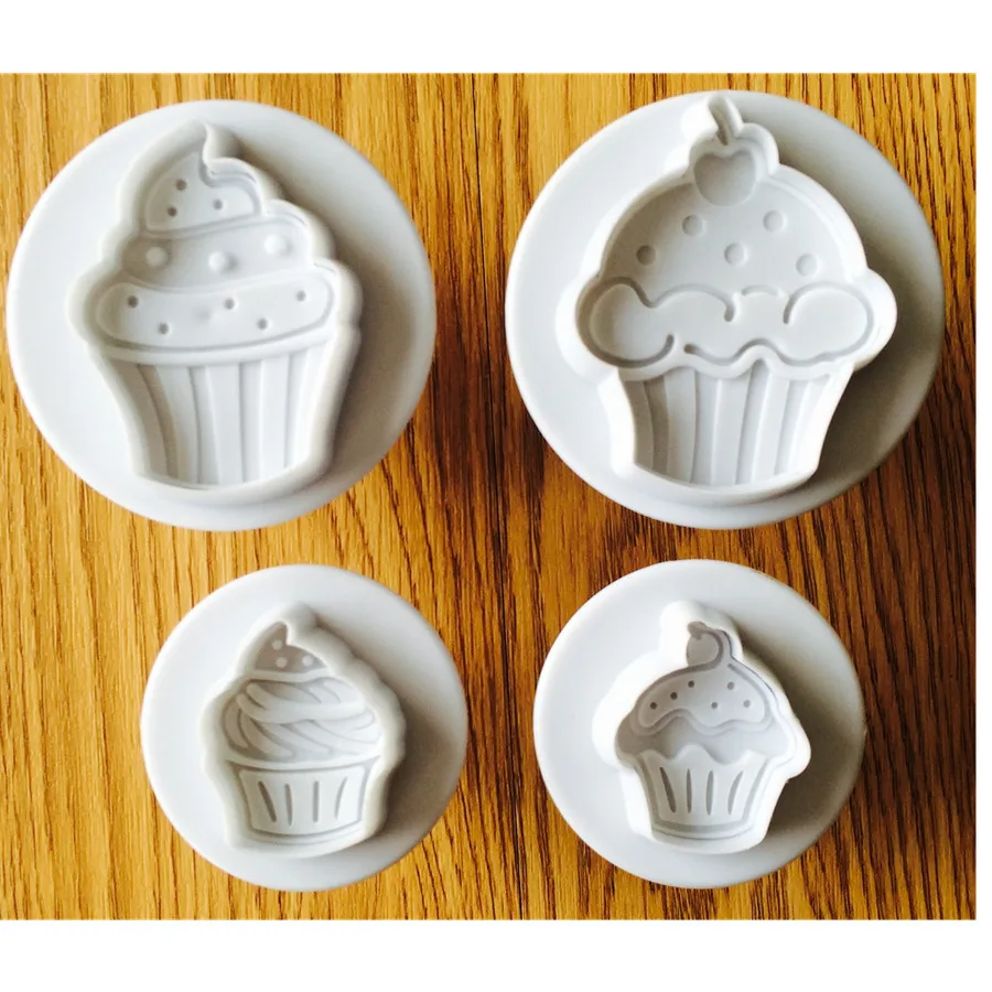 Cake Plunger 1 Set 6/5/4/3cm Cake Cupcake Ice Cream Plastic Cookie Cutter Mould Cake Decorating Mold Lace FONDANT Tools E701