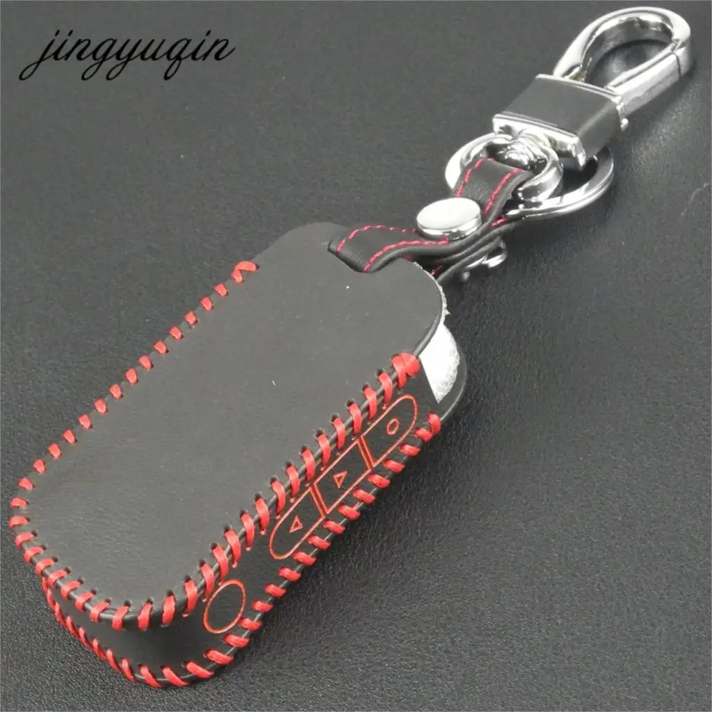 jingyuqin Leather Key Case For For Starline A93 A63 A96 Car LCD Alarm Remote Controller Keychain Cover Hand-Made Style