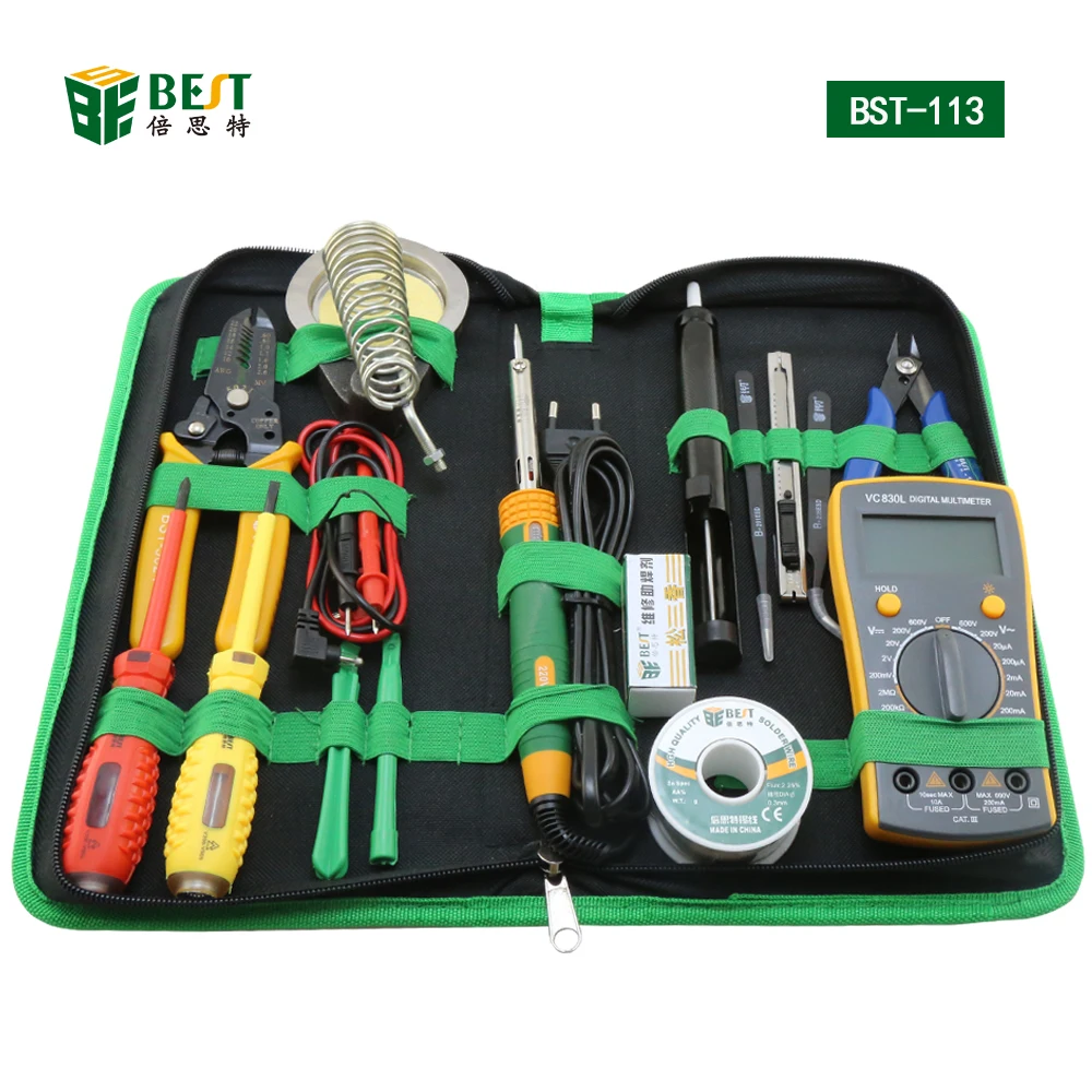 

16 in 1 Household Professional Tool with Screwdrivers Soldering Iron Multimeter and Tweezers for Phone Laptop PC repair BST-113