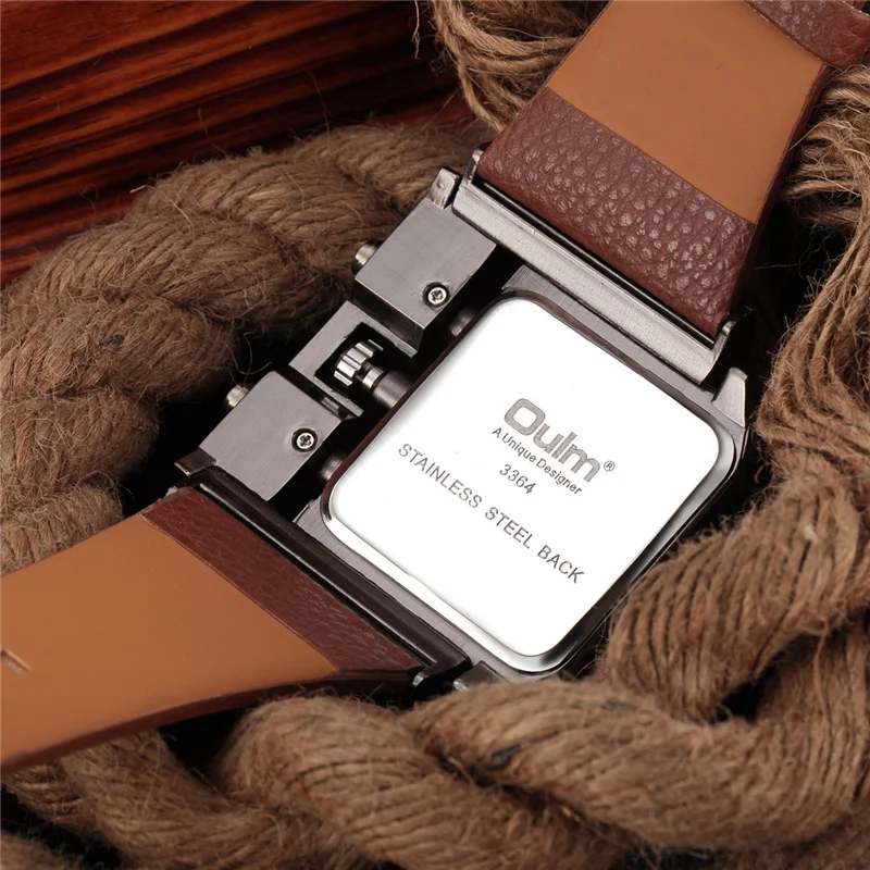 Oulm 3364 Big Size Men\'s Square Watches Male Quartz Clock Casual Leather Wristwatch Luxury Brand Military Watch reloj hombre