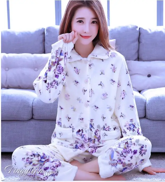 Kobiety bielizna nocna piżama kombinezon grube ciepłe śliczne Sleepingwear dziewczyny koralowa piżama z polaru dla kobiet flanelowe Homewear D-2100