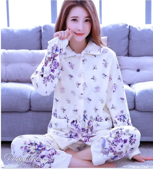 Kobiety bielizna nocna piżama kombinezon grube ciepłe śliczne Sleepingwear dziewczyny koralowa piżama z polaru dla kobiet flanelowe Homewear D-2100