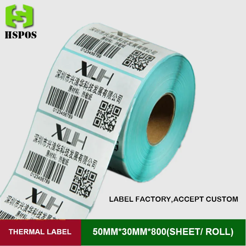 Label sticker 50mmx30mm 800pcs one roll single row thermal printer paper self adhesive printing papel can customized logo