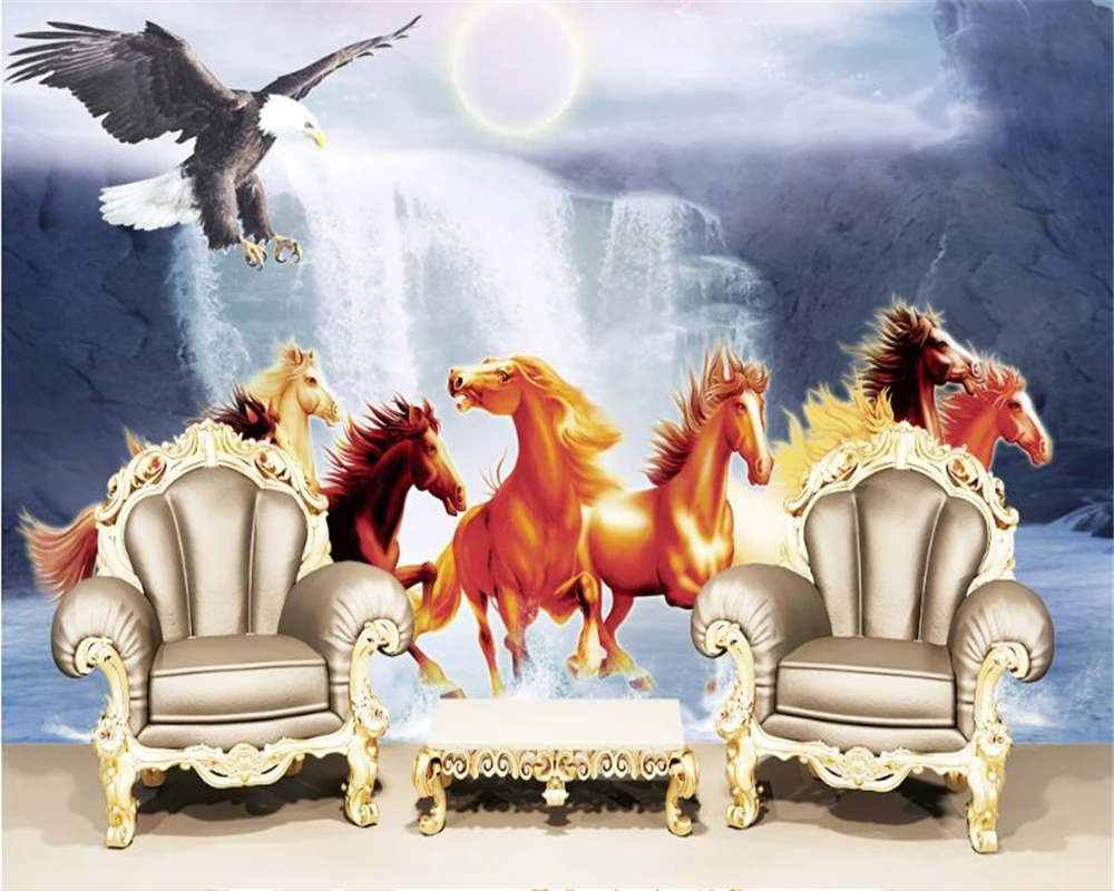 

Beibehang 3D Wallpaper Horse Group Eagle Night Falls Background Wallpaper Living Room Bedroom TV Background Mural wallpaper 3 d