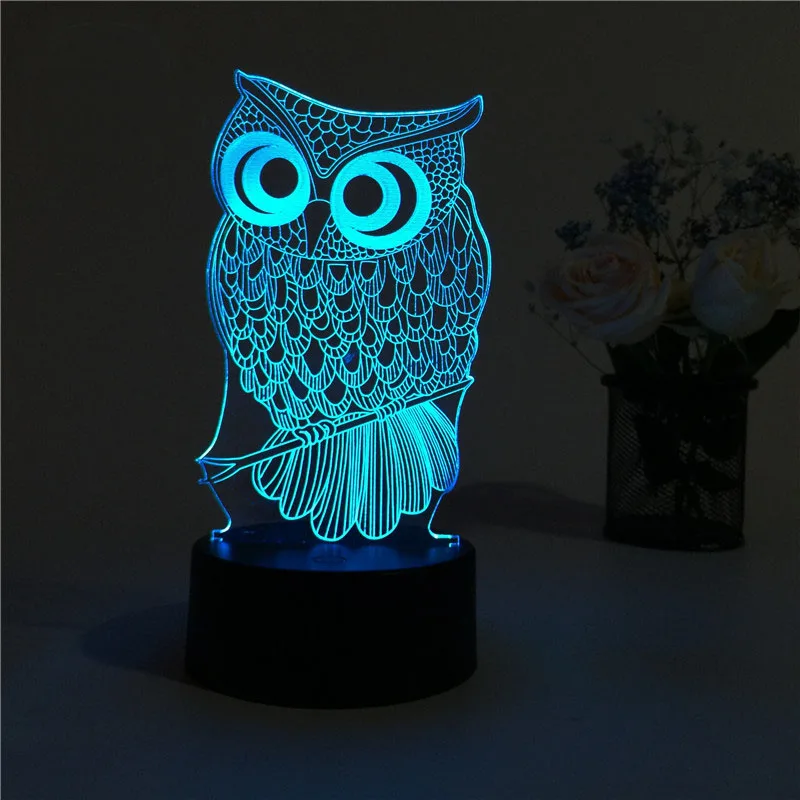 USB Creative Owl 3D Night Light Lighting Change LED Table Desk Lamp Xmas Fashion Veilleuse Child gift bedroom night light