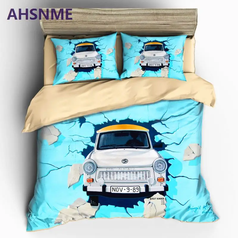 AHSNME Customizable Pattern Bedding set Cars Out of Wall in Quilt Cover High-definition Print Home Textiles