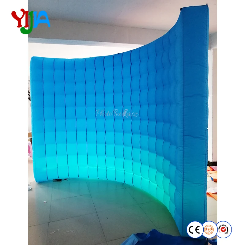 10ft Long Inflatable Blue Wall With LED Strip On Bottom Photo Booth Background LED Inflatable Wall For Party Events