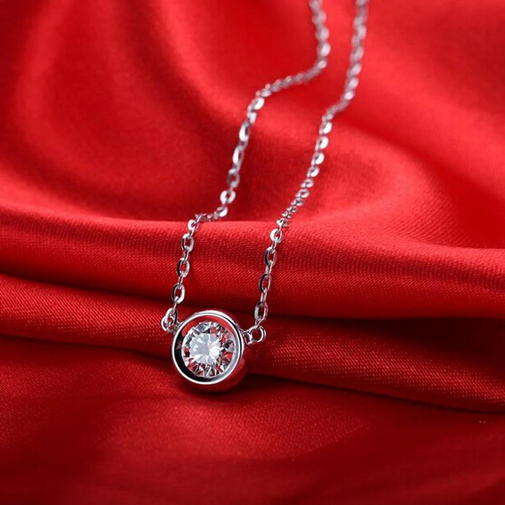 Fashion Jewelry Necklace three colors Stainless Steel Chain Single Clear Crystal For Women Necklace Pendant