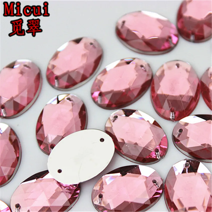 Micui 50PCS 13*18mm Oval Acrylic Rhinestones Crystal Flat Back Beads Sew On Stones For Clothing Craft Decoration MC254