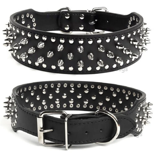 2inch Wide large dog Spiked Studded Leather Dog Collars 5*51-66cm For Medium Large Breeds Pitbull Mastiff Boxer Bully 3 colors