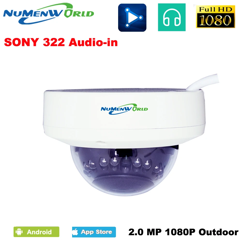 Beautiful IPC 1920*1080p Audio in Motion Detect Waterproof Bullet Indoor/Outdoor H.264 P2P 2MP CCTV IP Camera NuMenworld