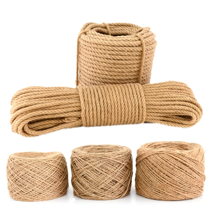 15M 4mm 5mm 7mm Natural Jute Twine 3 Shares Twisted  Rope DIY Craft Decoration Rope Thread for Gift Packing Bag Tag Wrapping cat