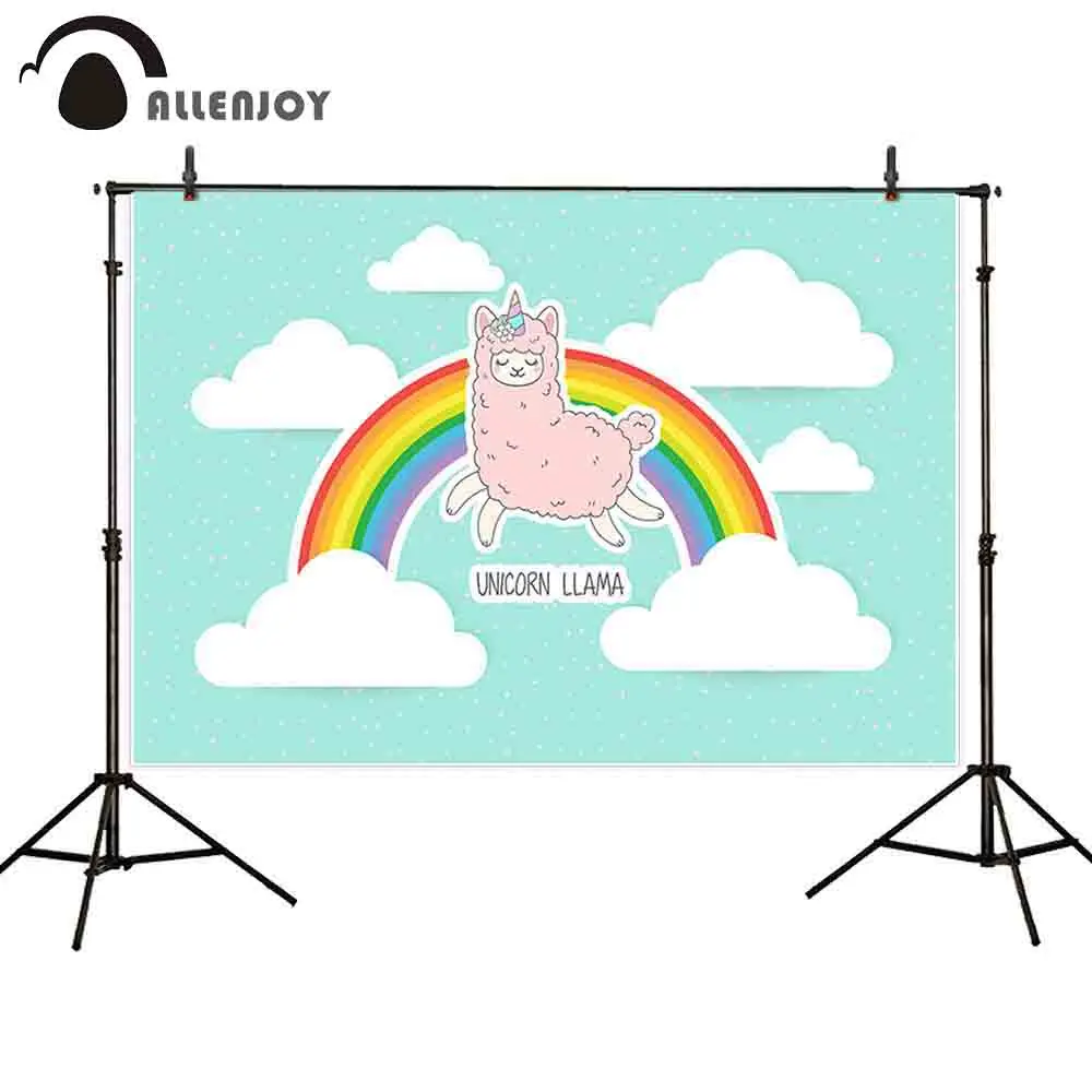 Allenjoy photophone backgrounds rainbow sky cartoon clouds pink dots cute sheep baby unicorn party wall-paper photocall backdrop