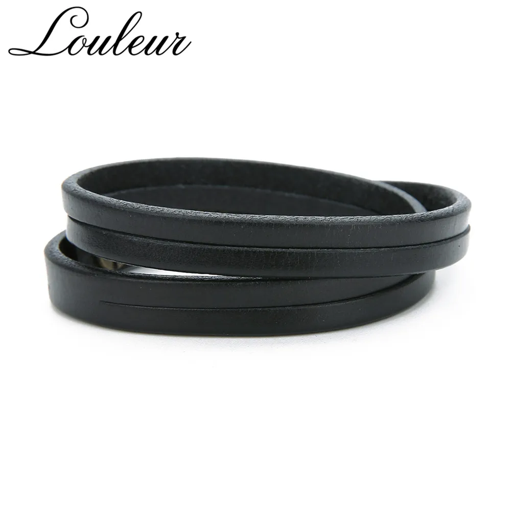 Louleur New Black Brown Double Chain Leather Wristband Bracelet Punk Vintage Men Women Casual Bracelets Bangles Male Gift